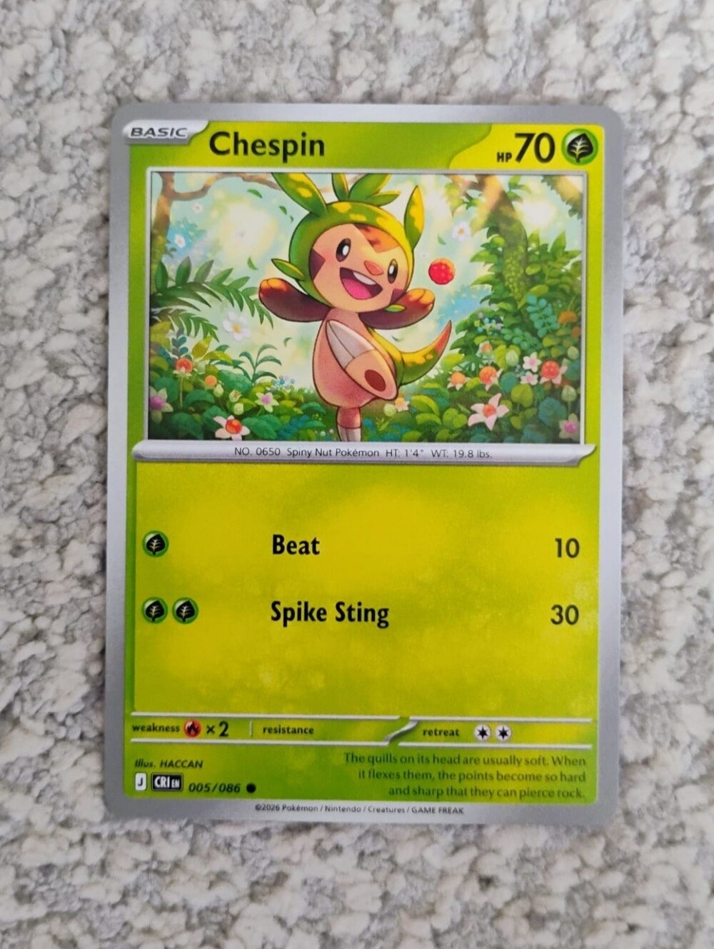 POKEMON TCG Card Chespin Chaos Rising 005/086 PZ